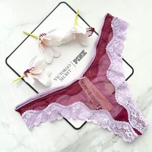 NWT VICTORIA’S SECRET TEASE MESH LACE-TRIM HIGH-LEG THONG PANTRY IN CAMPARI RED